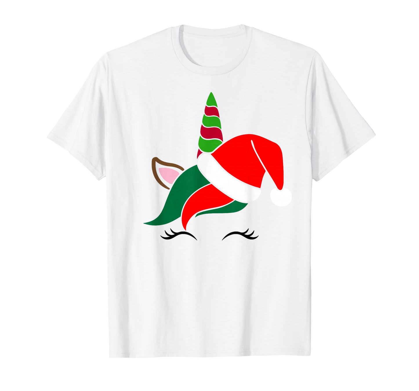 Unicorn Reindeer Face with Santa Hat Cute Christmas Costume T-Shirt