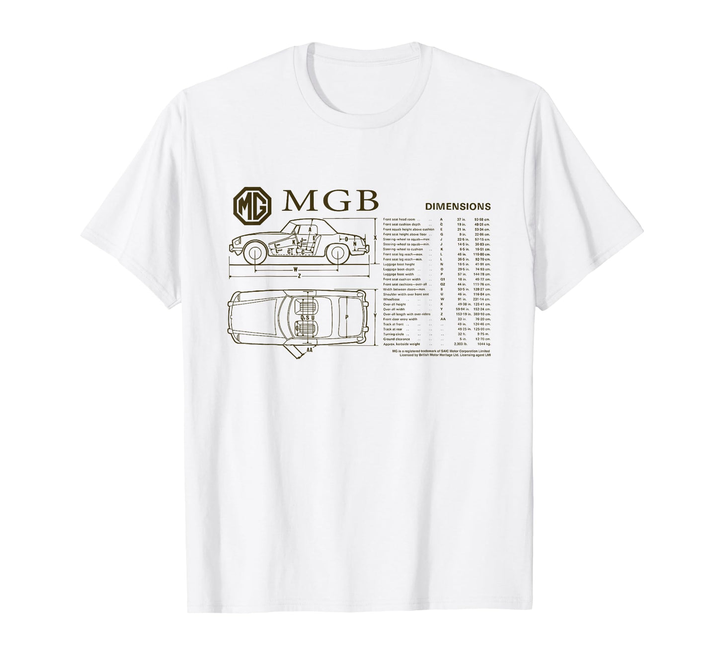 British Motor Heritage MG MGB Car Dimensions T-Shirt