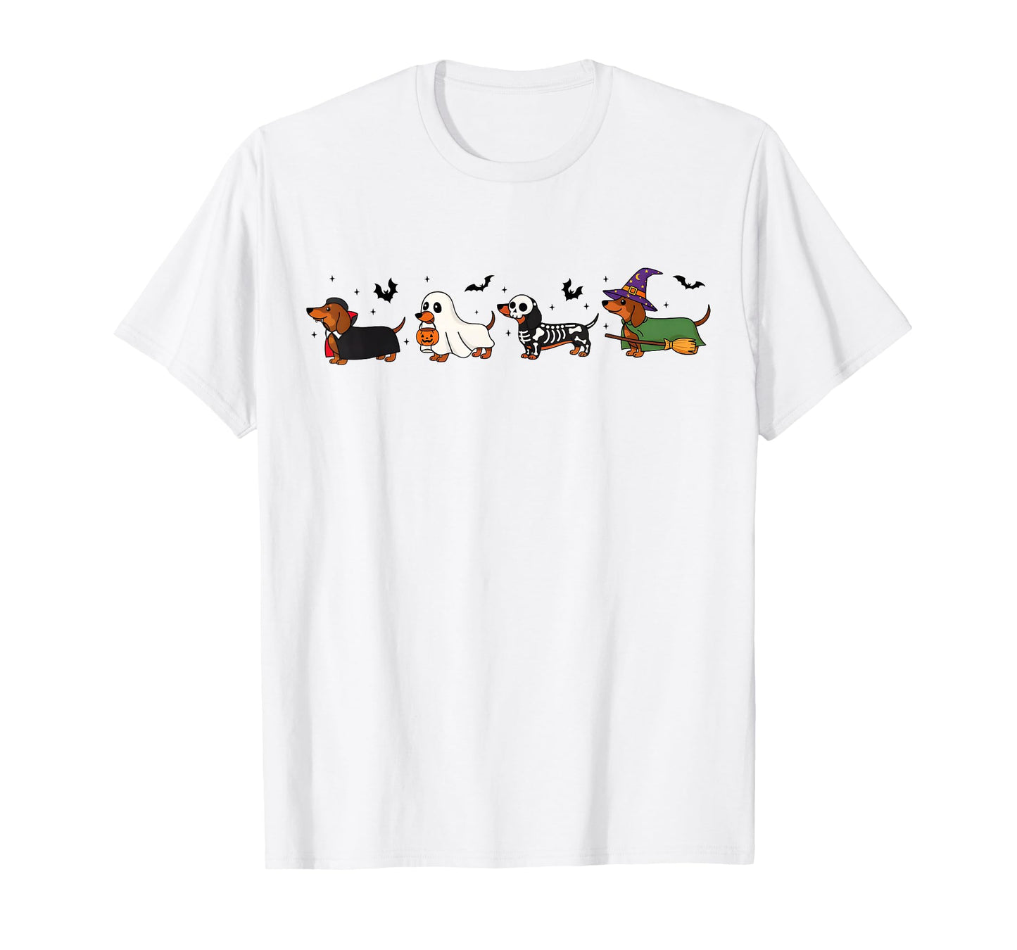 Weiner Dog Witch Skeleton Mummy Ghost Dachshund Halloween T-Shirt