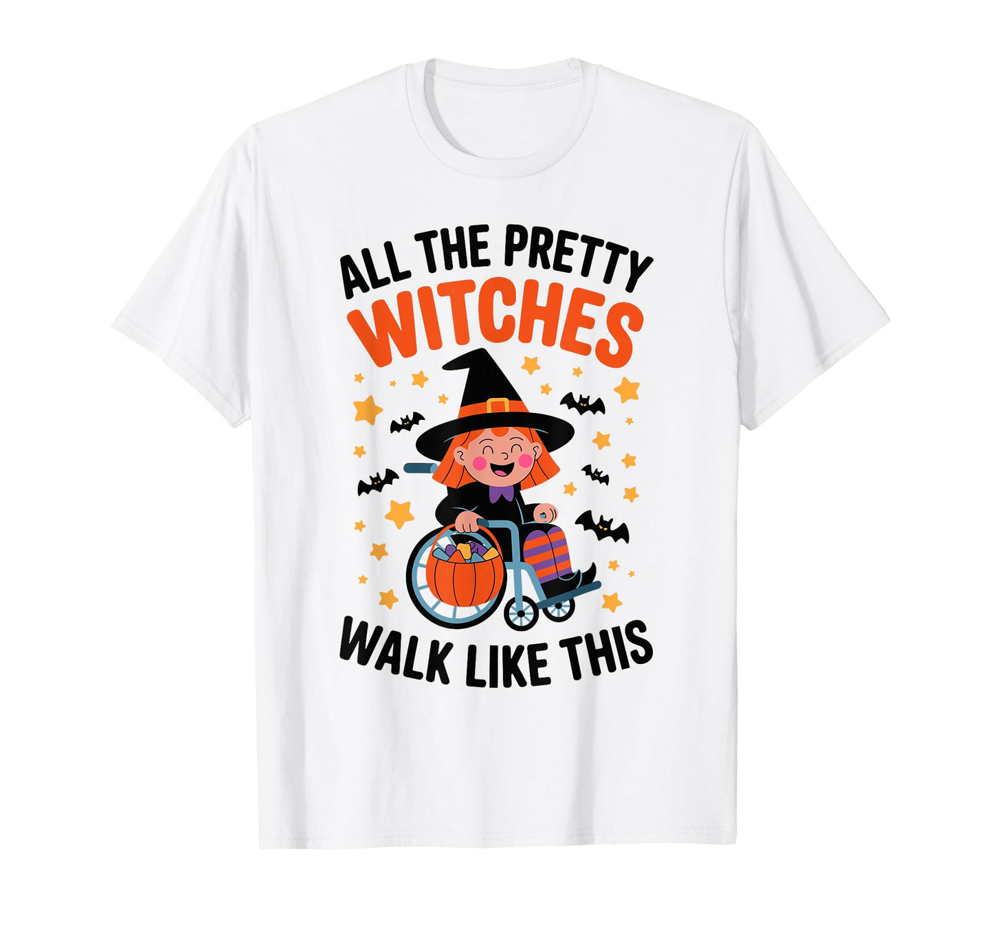 Wheelchair Costume Girl Halloween Handicap Joke Witch Hat T-Shirt