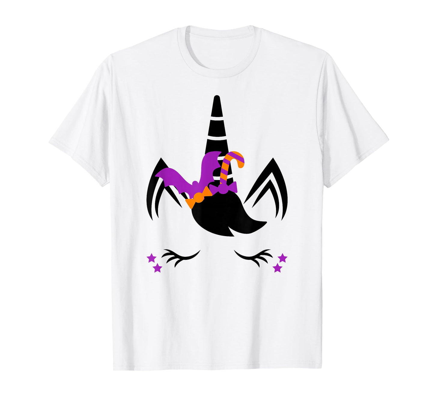 Unicorn Face Eyelashes Bat Candy Scary Halloween Costume T-Shirt