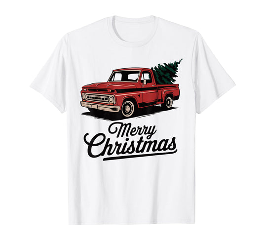 Red Pickup Truck Christmas Tree Vintage Christmas Men Women T-Shirt