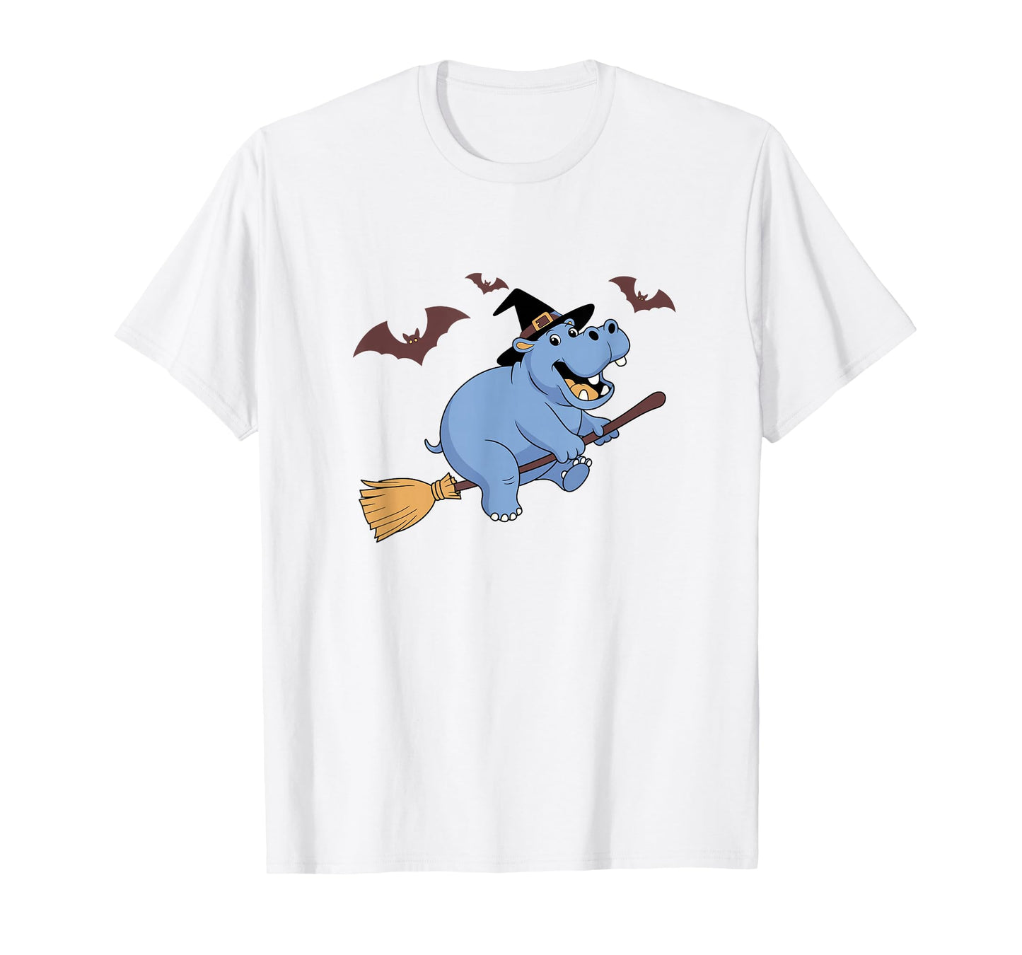 Funny Halloween Hippo Witch Flying on a Broom T-Shirt