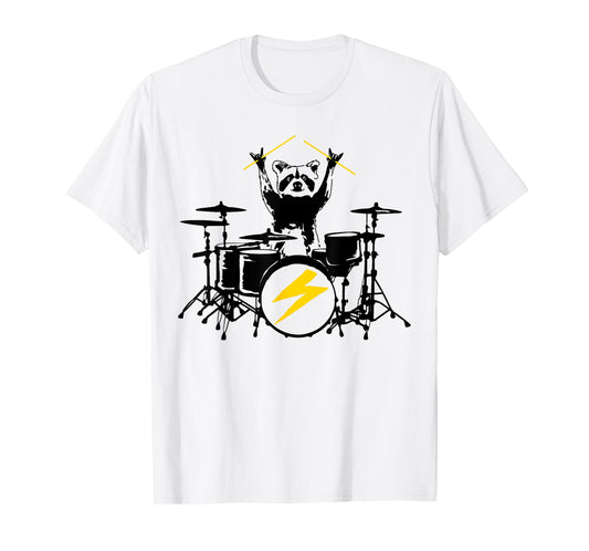 Funny Raccoon Playing Drum Kit Graphic T-Shirt