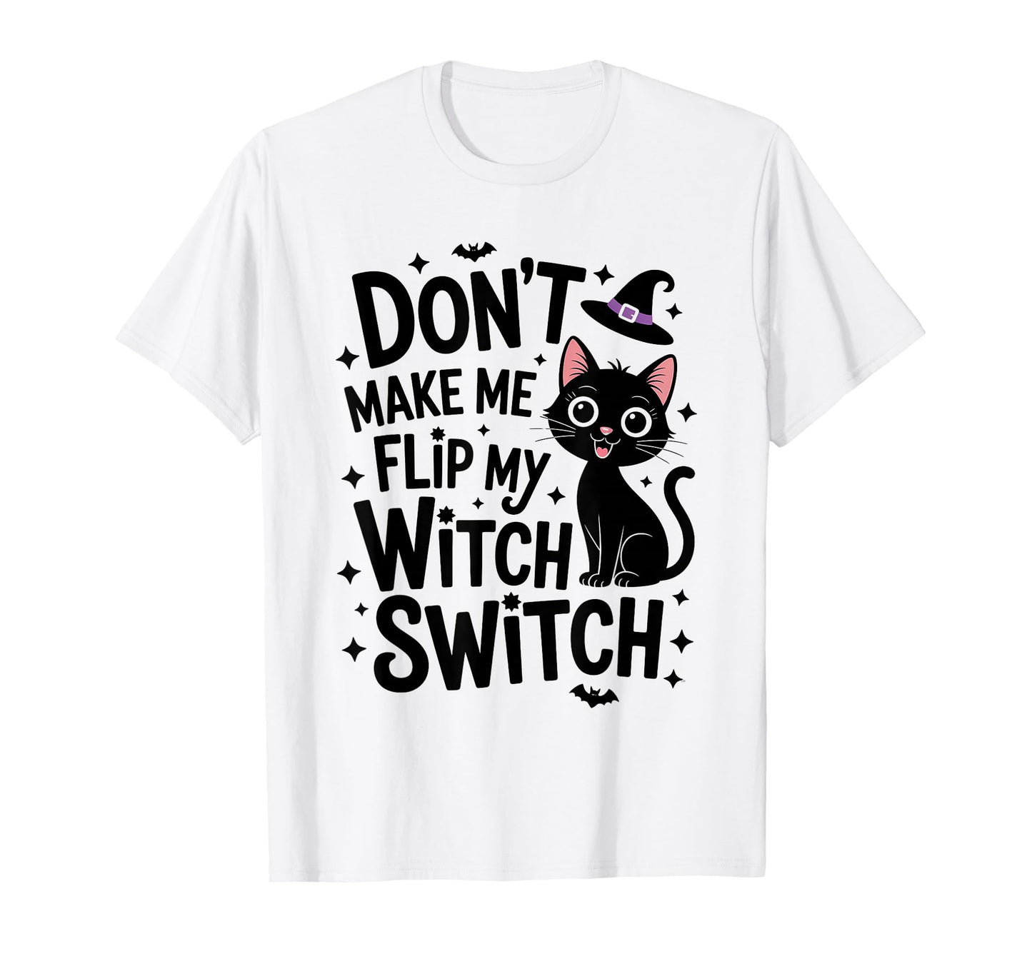 Funny Black Cat Witch Switch Humor Vintage Halloween T-Shirt
