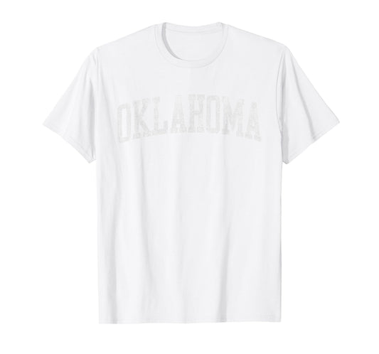 Oklahoma OK Varsity Vintage Athletic Sports Style White Text T-Shirt