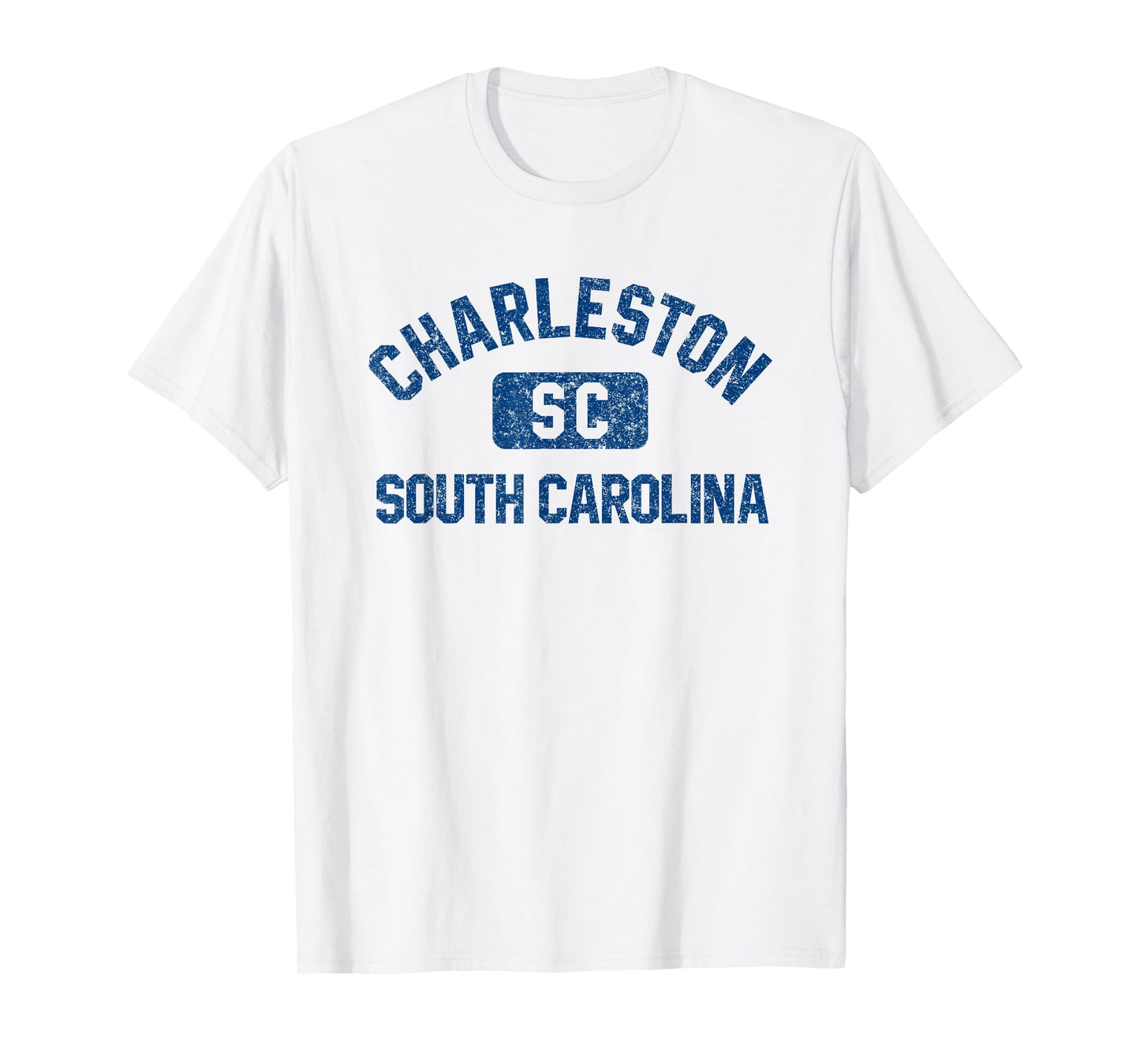 Charleston SC Gym Style Distressed Dark Blue Print T-Shirt