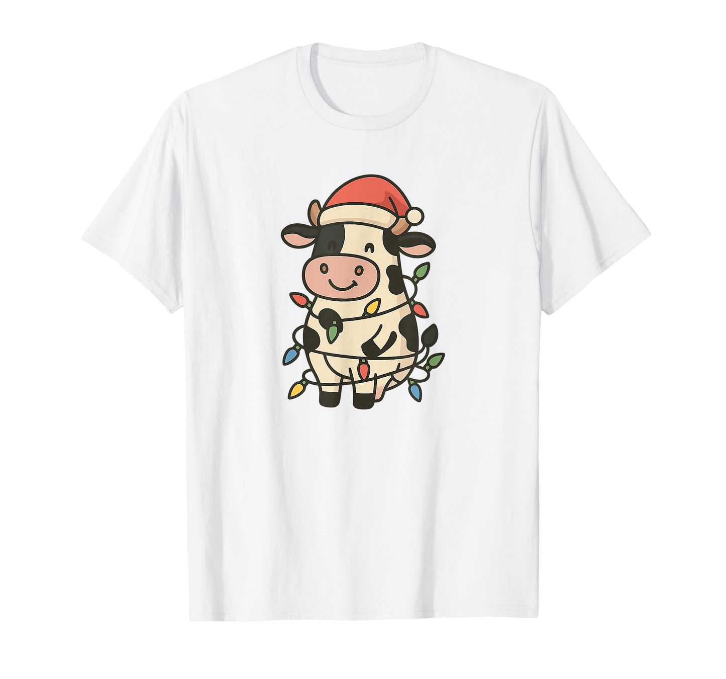 Christmas Holstein Cow Lights Santa Hat Mooey Christmas T-Shirt