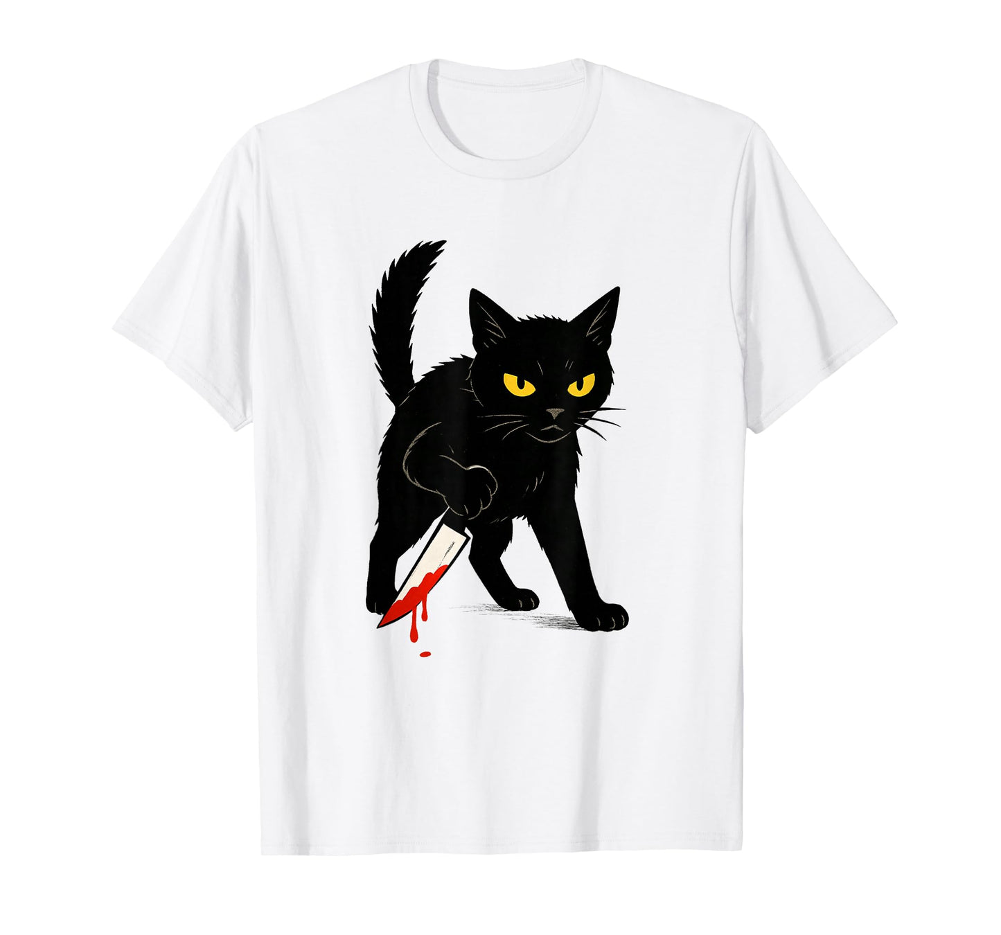 Halloween Black Cat with Knife Design Scary Funny Halloween T-Shirt