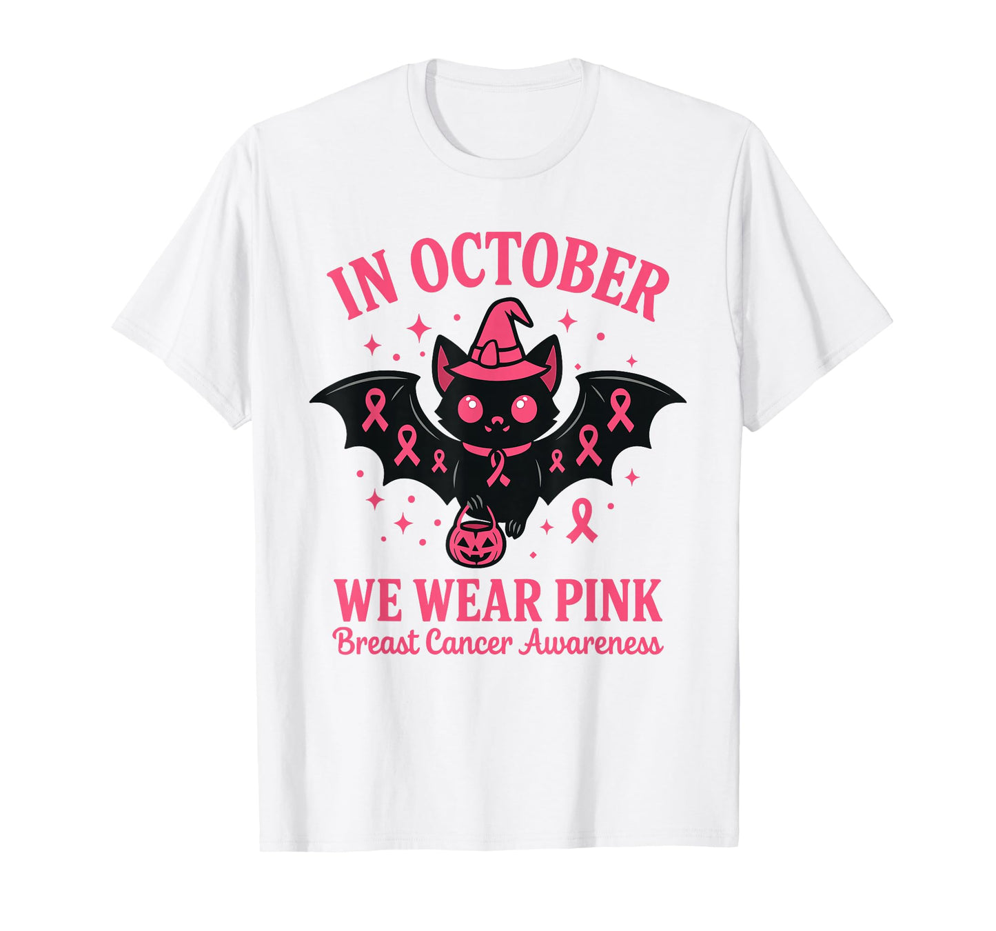 Breast Cancer Bat Women Halloween We Wear Pink in October T-Shirt