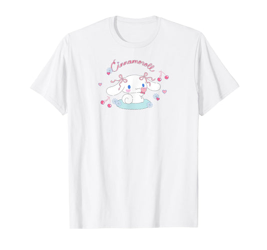 SANRIO Cinnamoroll Cherry Love Unisex T-Shirt, White, Small, Short Sleeve, Classic Fit, All Seasons