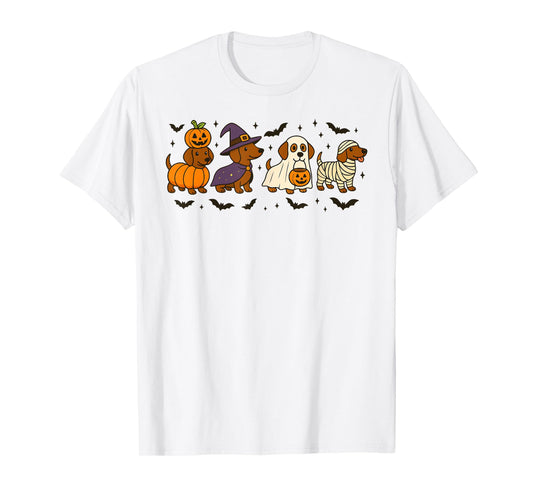 Dachshund Dog Witch Happy Halloweenie Spooky Season T-Shirt