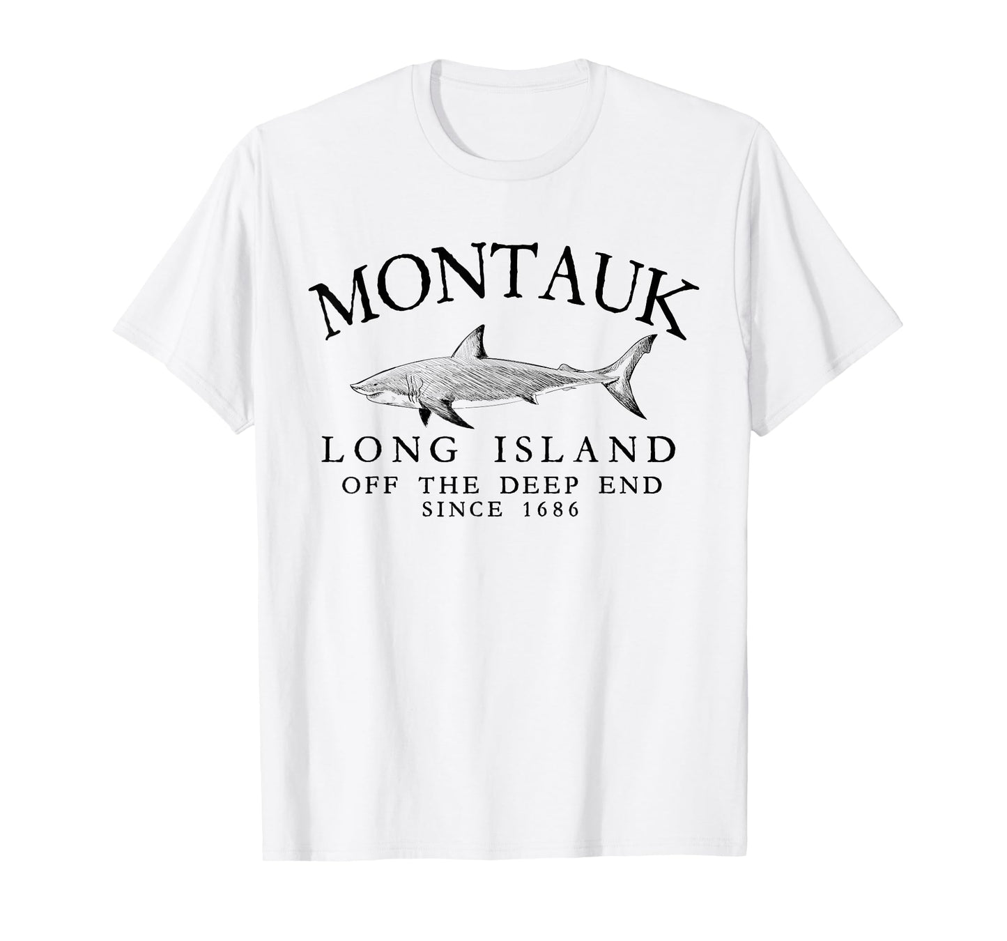 Montauk LI Off The Deep End Shark Fishing Vintage Black T-Shirt