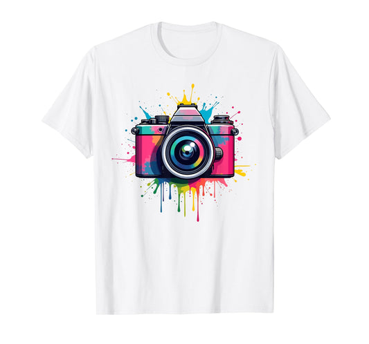 Colorful Dripping Camera Vintage Photography Artistic Art T-Shirt