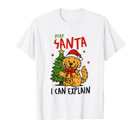 Dear Santa I Can Explain Funny Dog Christmas Tree Cute Xmas T-Shirt