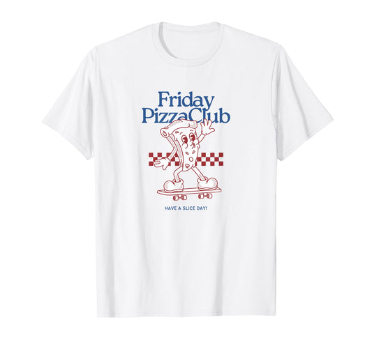 Funny Friday Pizza Club,Retro Cool Skateboarding Pizza Slice T-Shirt