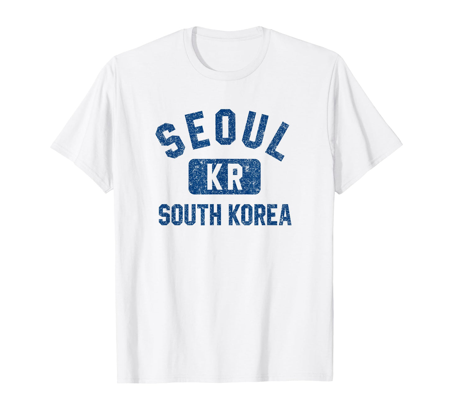 Seoul South Korea KR Gym Style Distressed Dark Blue Print T-Shirt