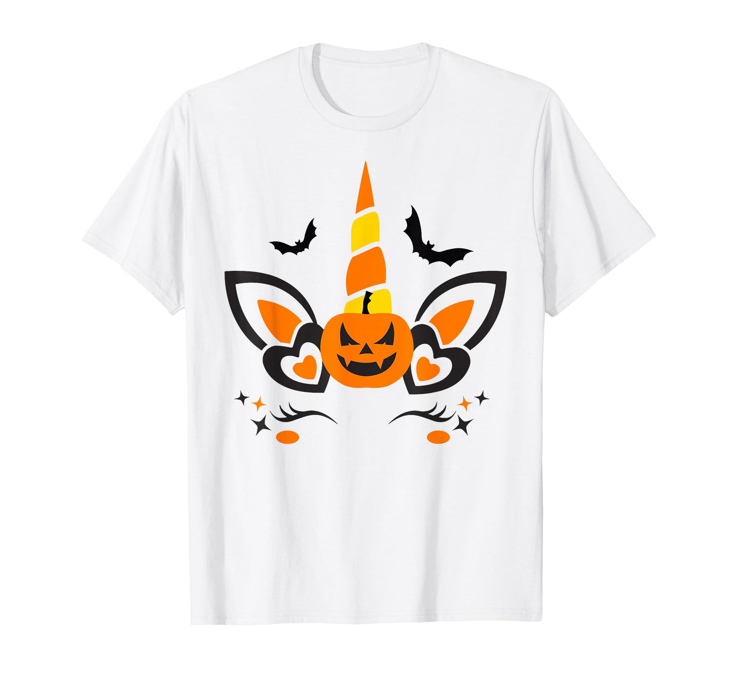 Unicorn Face Eyelashes Bat Pumpkin Scary Halloween Costume T-Shirt