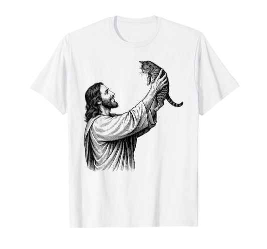 Vintage Jesus Holding Cat Christian T-Shirt