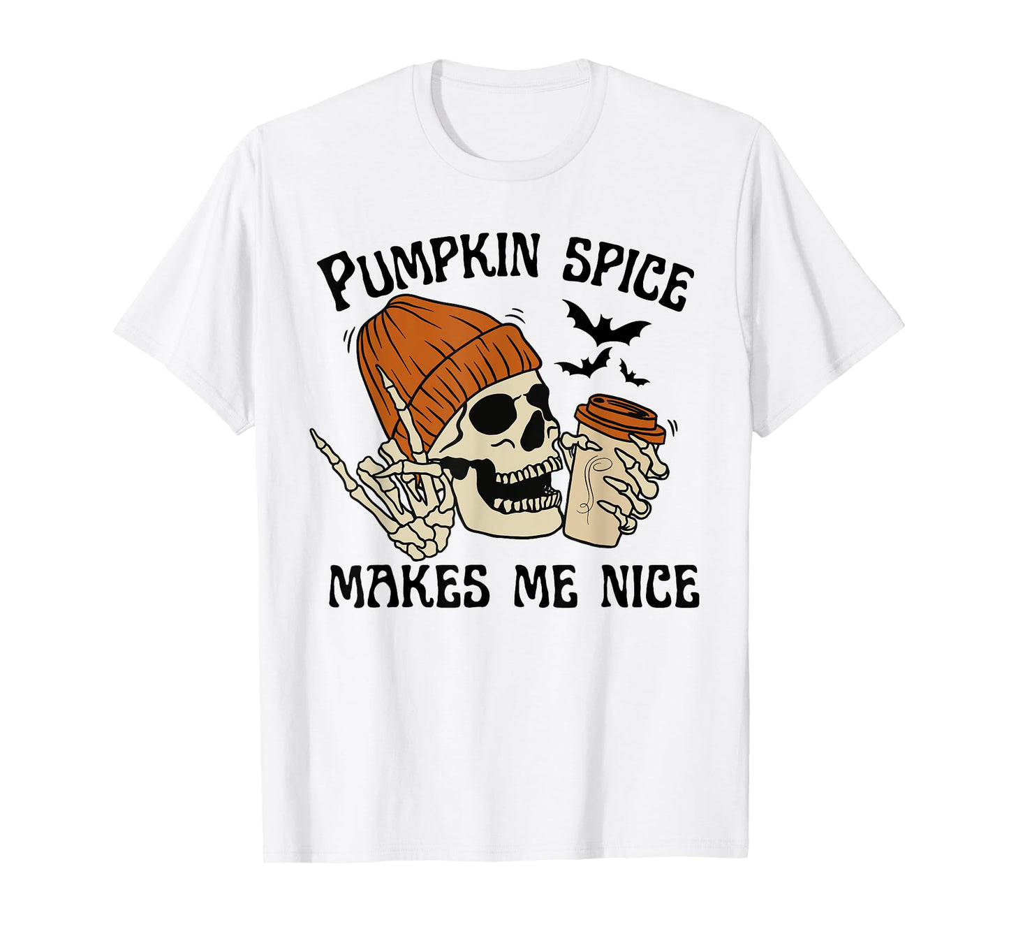 Pumpkin Spice Make Me Nice Retro Skeleton Funny Halloween T-Shirt