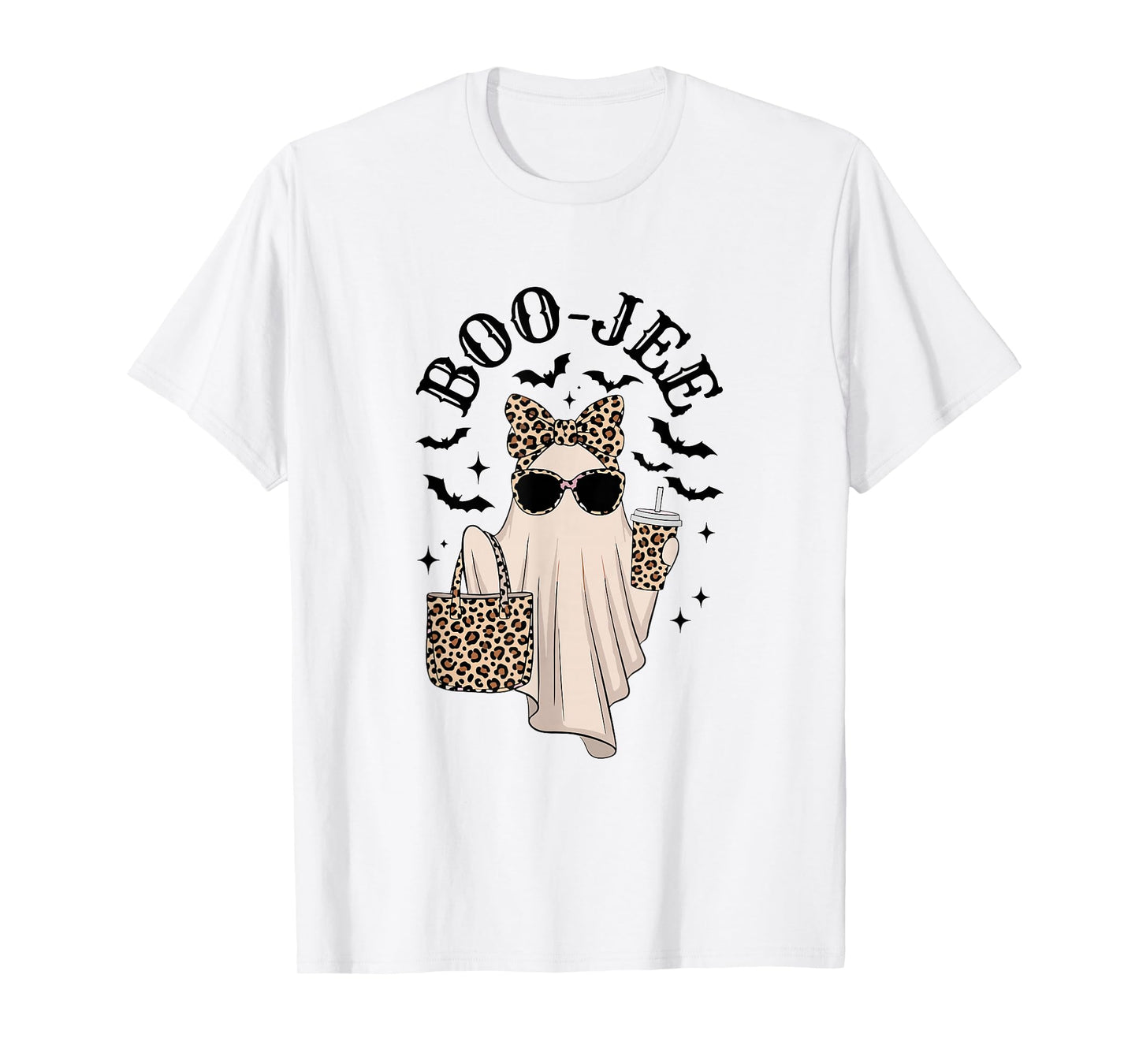Coquette Leopard Ghost Coffee Boo-JEE Halloween Boujee Ghost T-Shirt