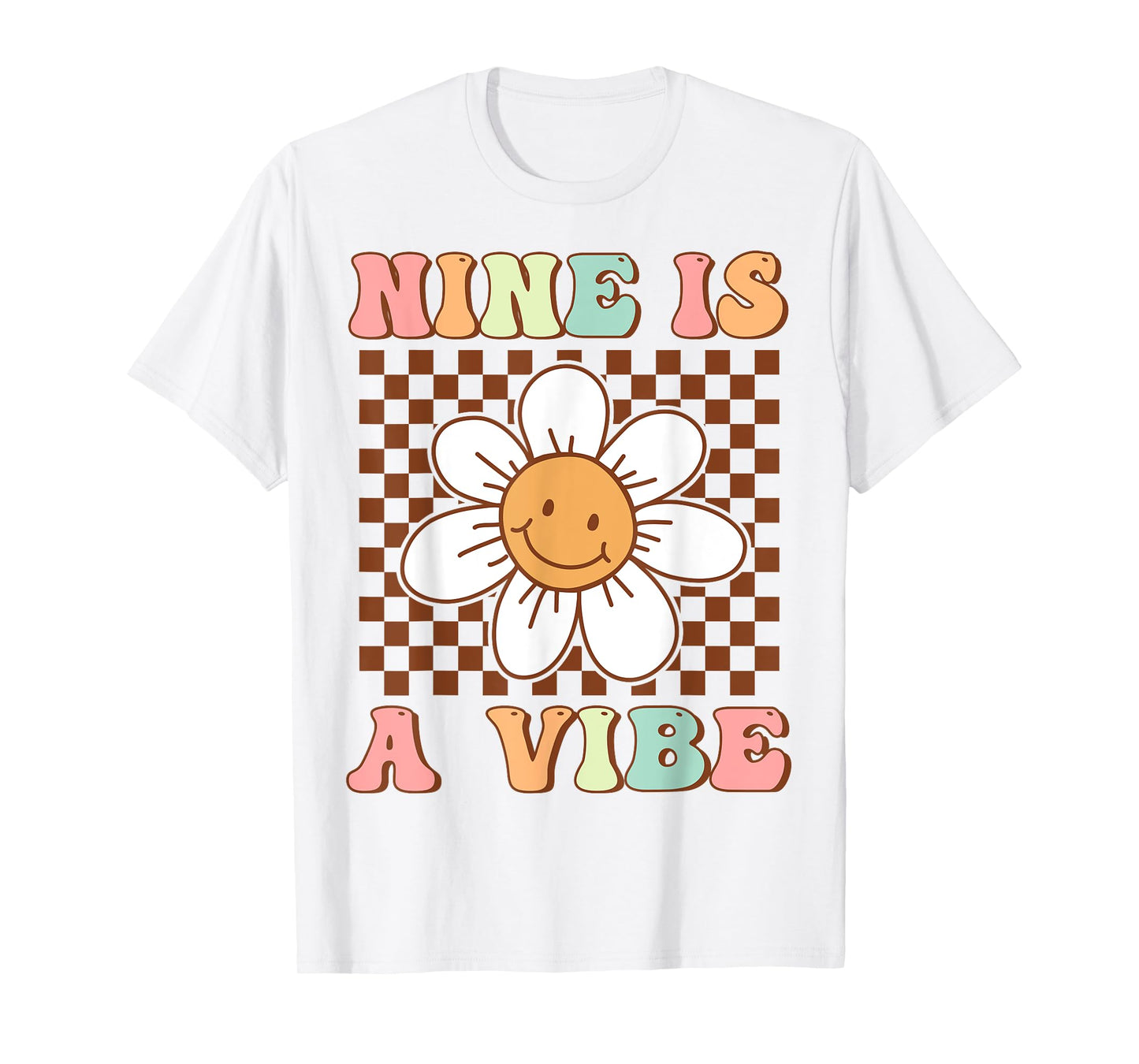Nine Is A Vibe Cute Groovy 9th Birthday Party Daisy Flower T-Shirt