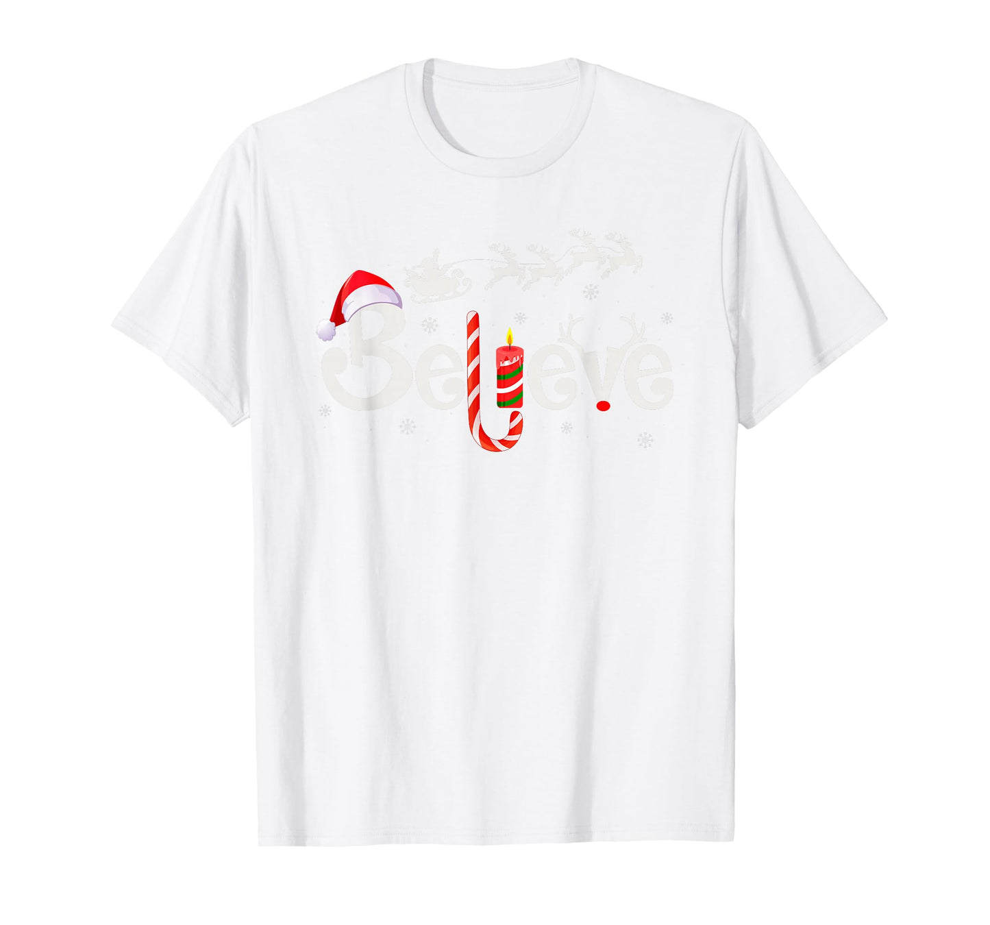 Believe Christmas Family Matching Reindeer Santa Sleigh Xmas T-Shirt