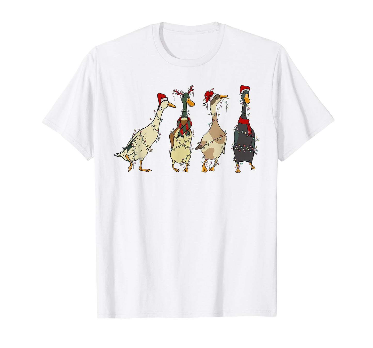 Cute Funny Santa Duck Christmas Lights Duck Wearing Xmas Hat T-Shirt