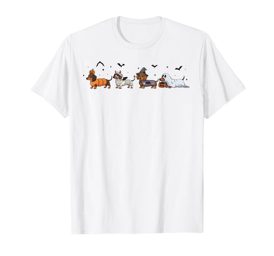 Dachshund Dog Witch Happy Halloweenie Spooky Season T-Shirt