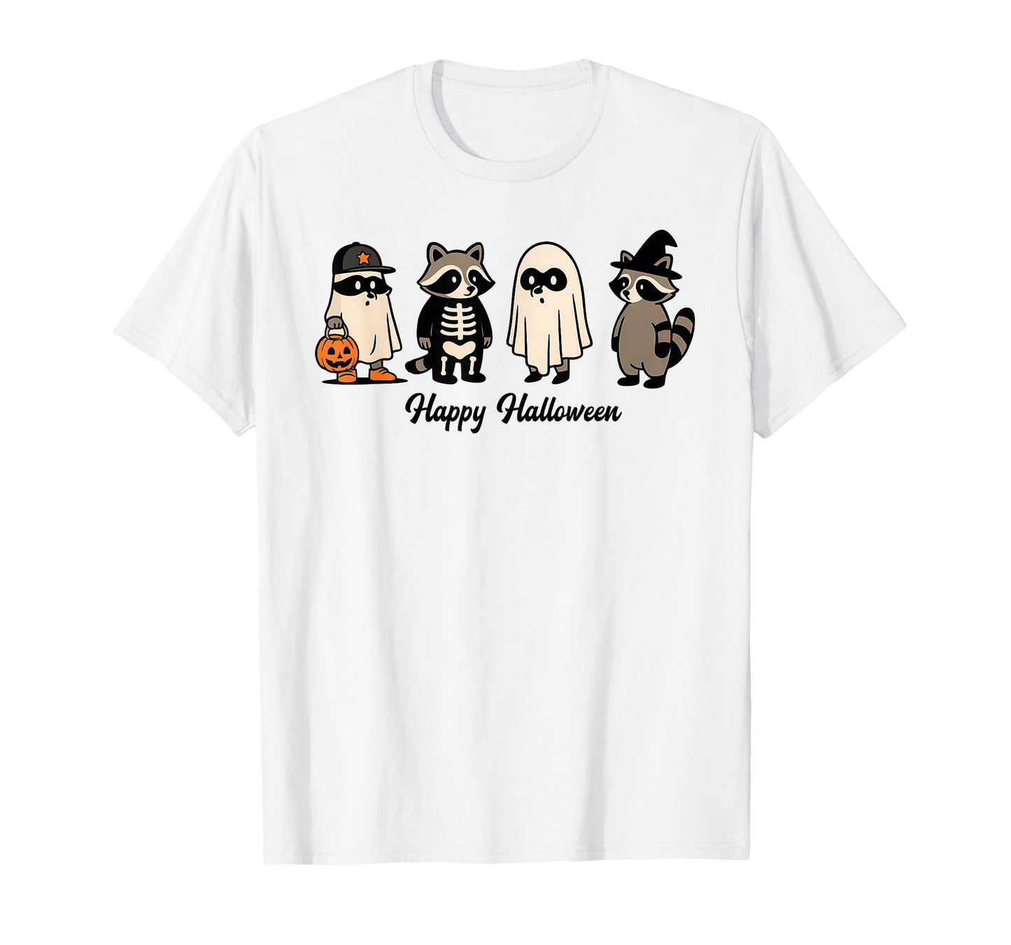 Cute Ghost Pumpkin Halloween, Funny Raccoon, Spooky Season T-Shirt