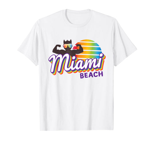 Miami Muscle Cool Retro Cat Weight Lifter MIA (Miami) Cat T-Shirt