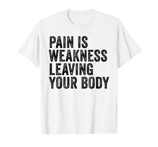 Distressed Pain Is Weakness T-Shirt - Unisex Adults - Grey - Small - Modern Letter Print - Short Sleeve - Crew Neck - Pull On - Workout