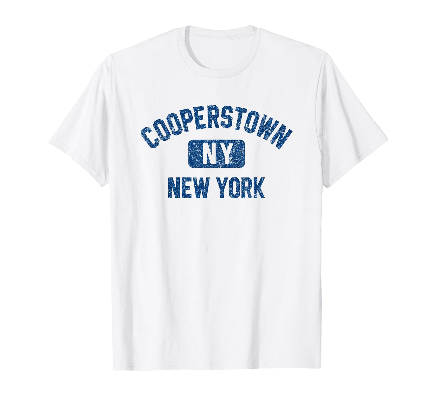 Cooperstown NY New York Gym Style Distressed Dark Plue Print T-Shirt