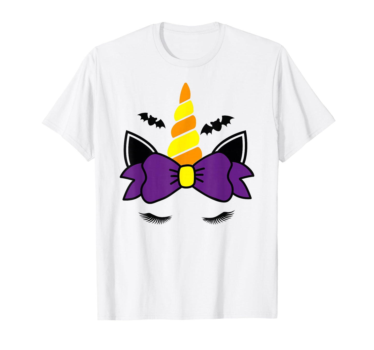 Unicorn Face Eyelashes Bow Bat Scary Halloween Costume T-Shirt