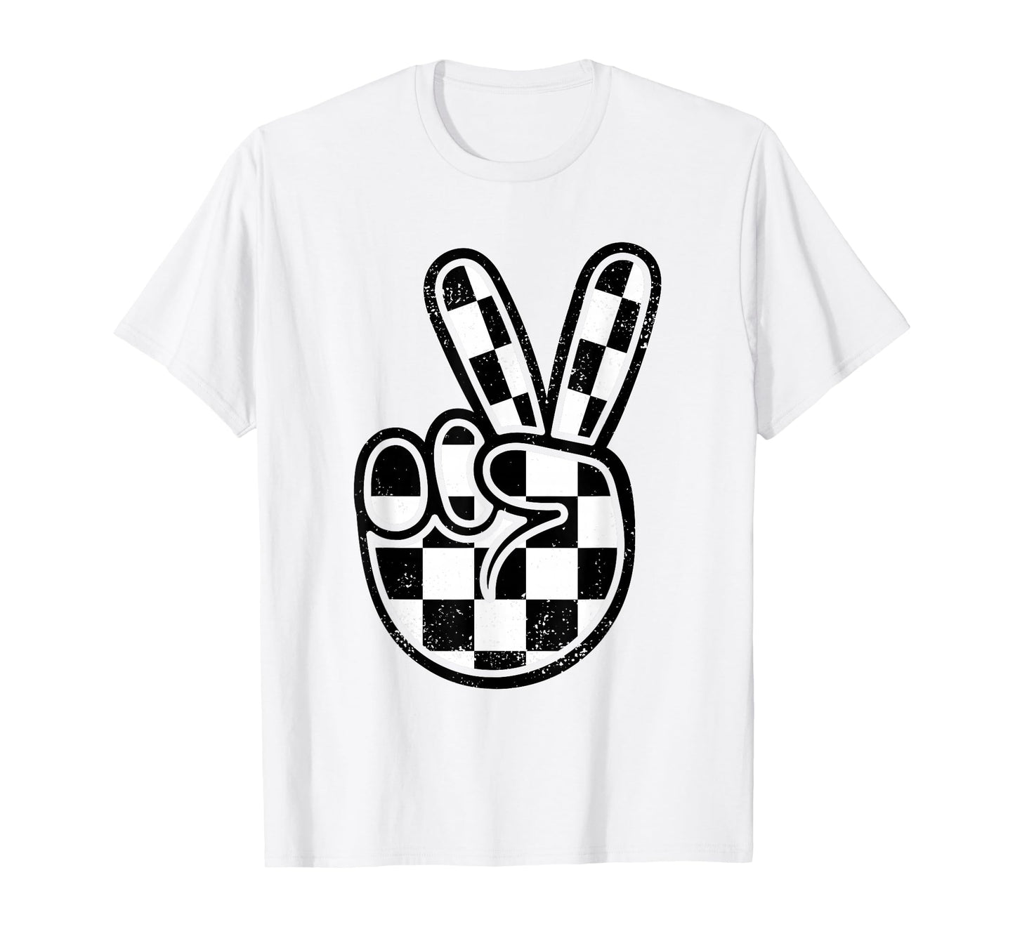Checkered Peace Sign 60s 70s 80s Race Car Gamer Boys Toddler T-Shirt