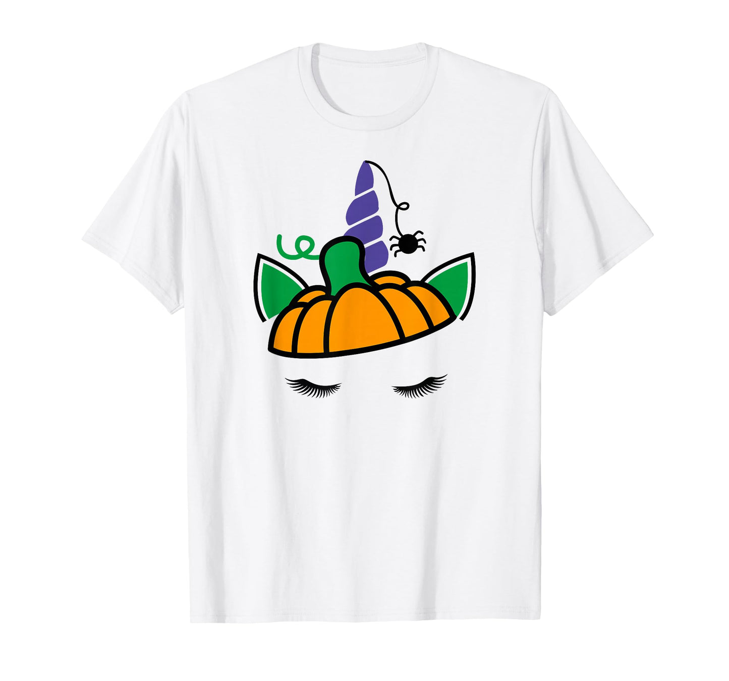 Unicorn Face Eyelashes Pumpkin Spider Halloween Costume T-Shirt