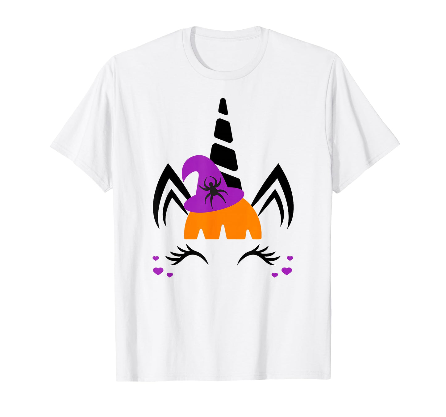 Unicorn Face Eyelashes Spider Witch Hat Halloween Costume T-Shirt