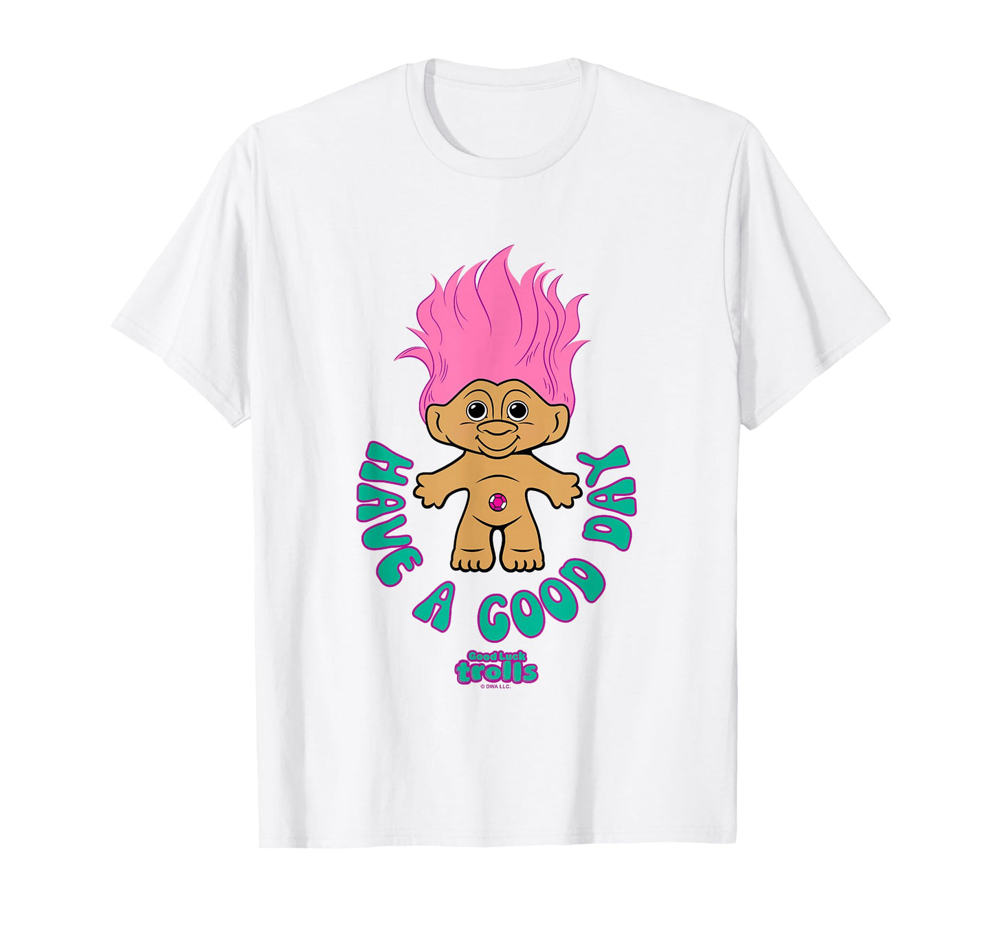Good Luck Trolls Have A Good Day Cute Pink Troll Chest Logo T-Shirt