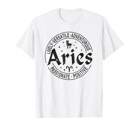 Aries Virtues Vintage Style Zodiac Design, Aries T-Shirt