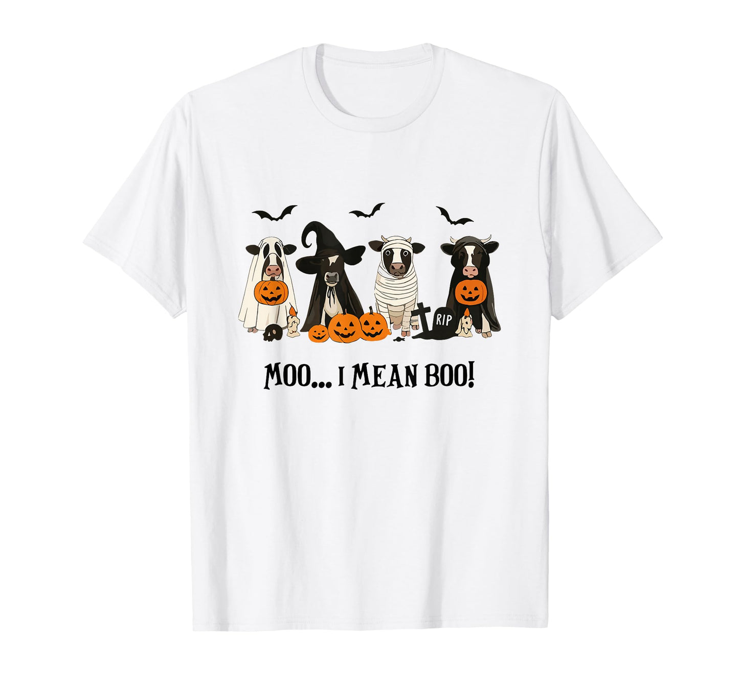 Moo I Mean Boo Cow Fall Halloween Ghost Cow Farm Lover Women T-Shirt