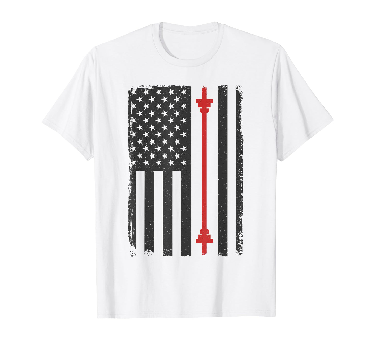 Barbell American Flag Gym Workout Tee USA Motivation Fitness T-Shirt