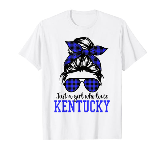 Kentucky Women Girls Messy Bun Hair, Kentucky State Pride T-Shirt