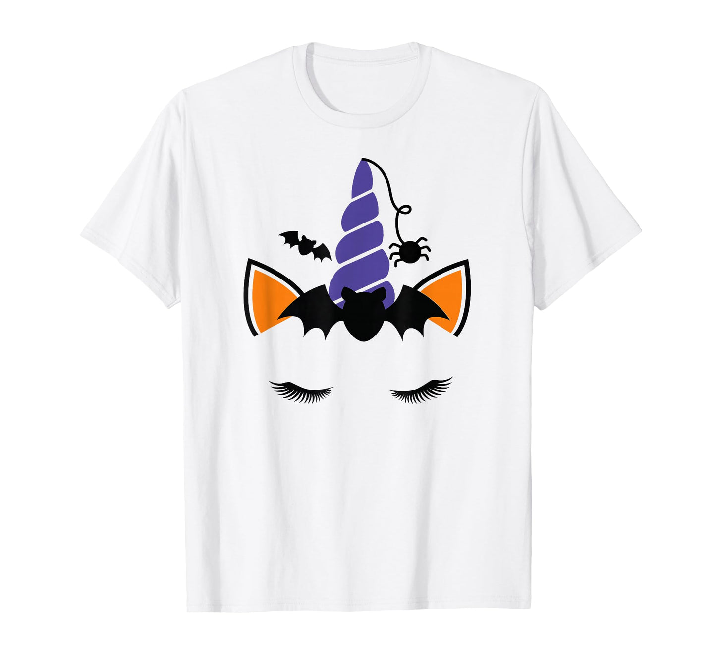 Unicorn Face Eyelashes Bat Spider Halloween Costume T-Shirt