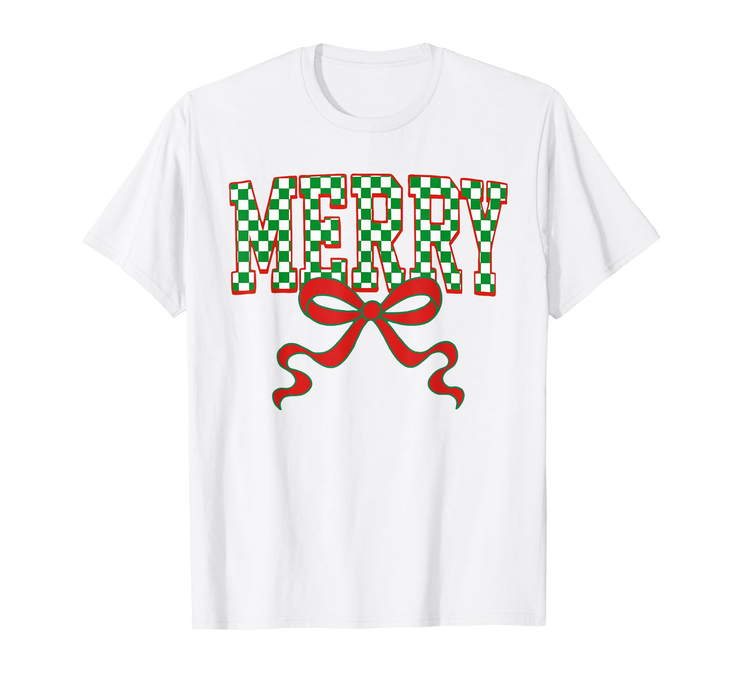 Merry Christmas Checkered Preppy Coquette Bow Xmas Holiday T-Shirt