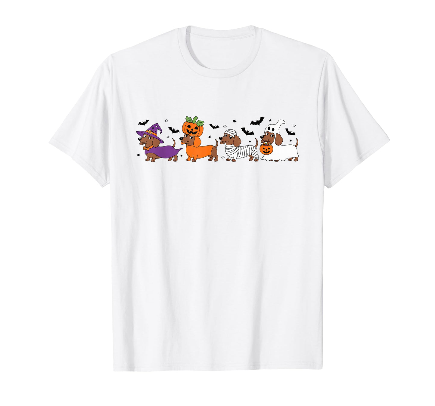 Funny Halloween Dachshund Costume Dogs Witch Pumpkin Ghost T-Shirt