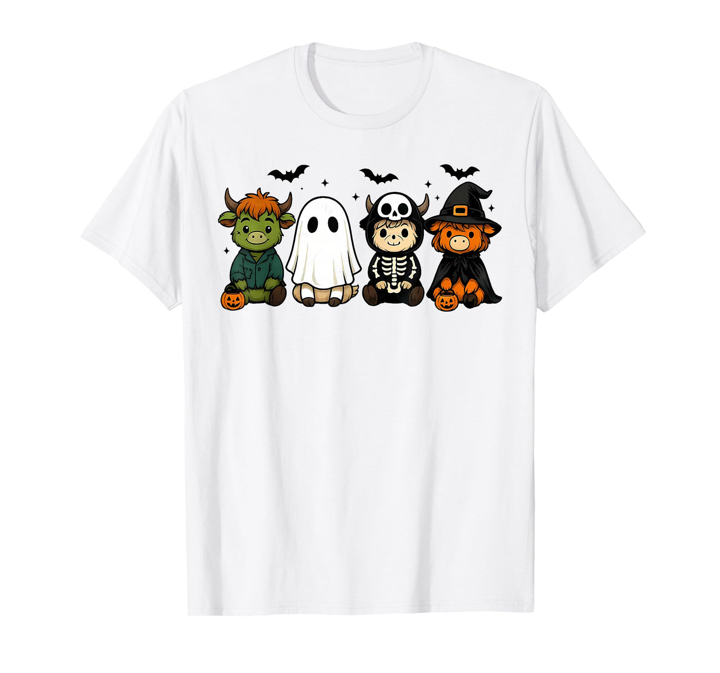 Cute Halloween Highland Cow Family Spooky Witch Costumes T-Shirt