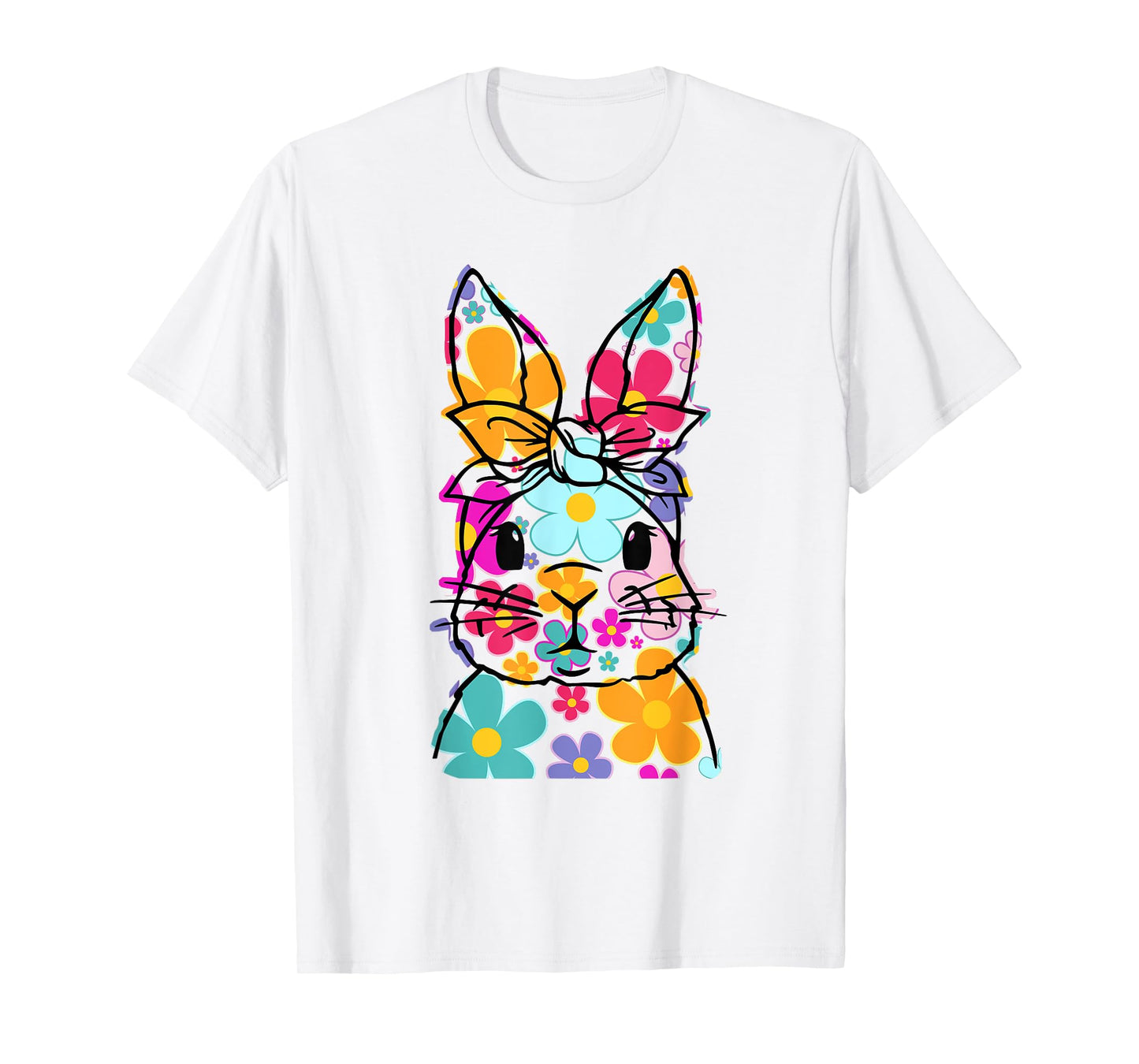 Happy Easter Bunny Daisy Floral Easter Rabbit Face Women Kid T-Shirt