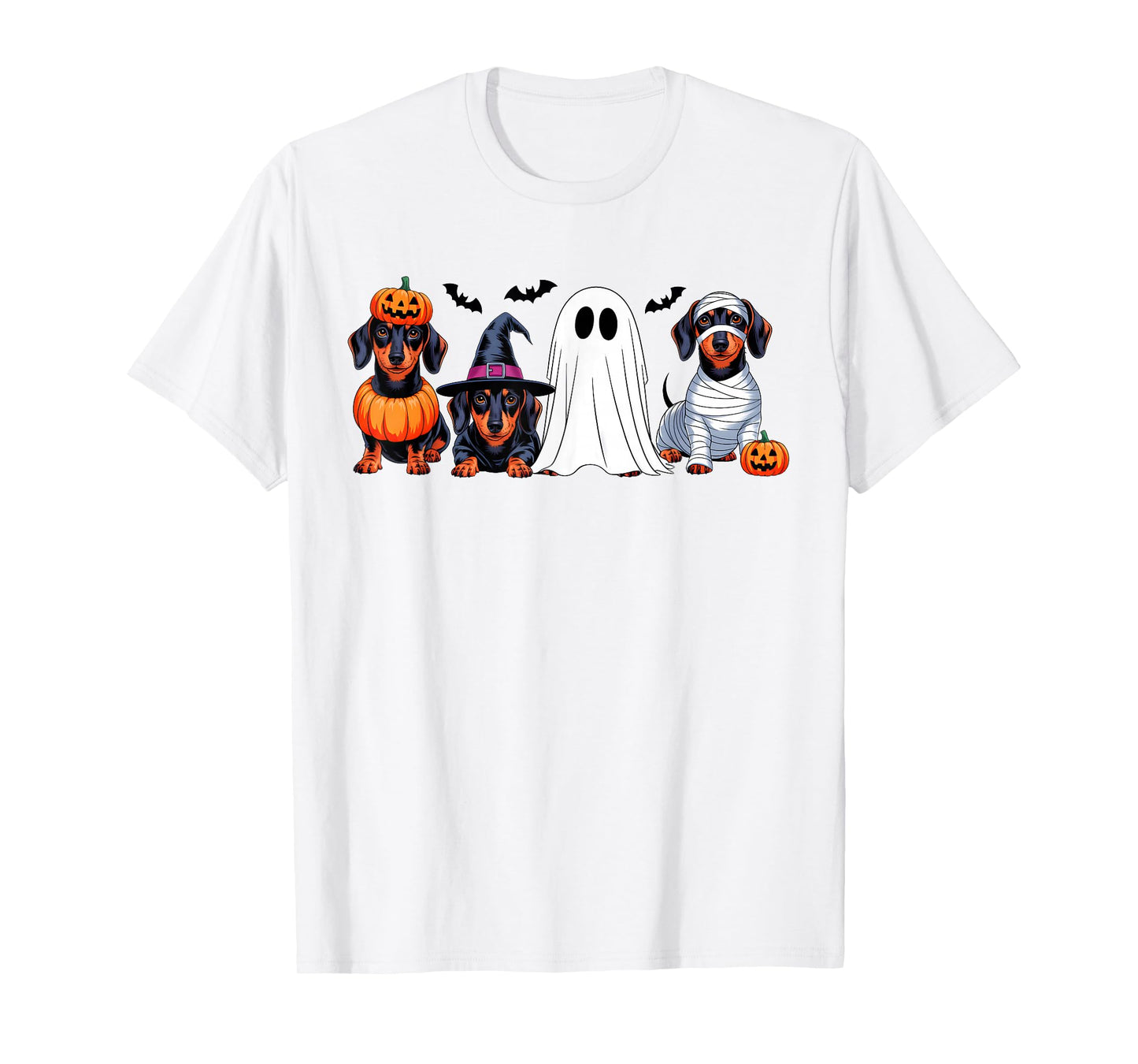 Ghost Witch Mummy Pumpkin Dachshund Dog Halloween Costume T-Shirt