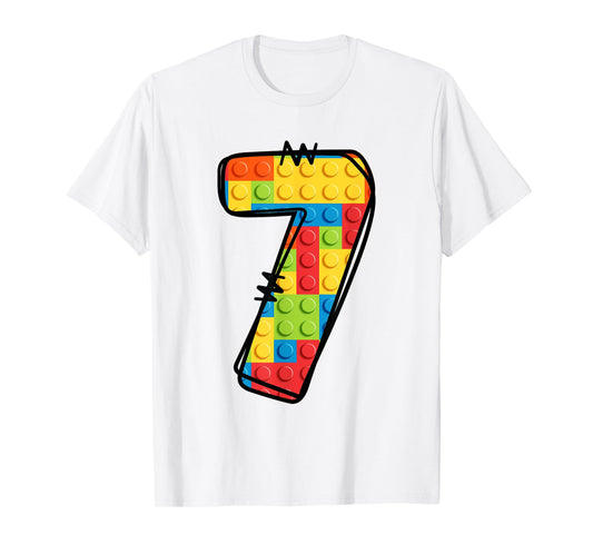7 Year Old Blocks Building Master Builder 7th Birthday T-Shirt