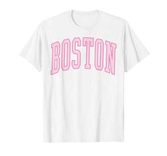 Boston Vintage Preppy Varsity Pink Sports T-Shirt